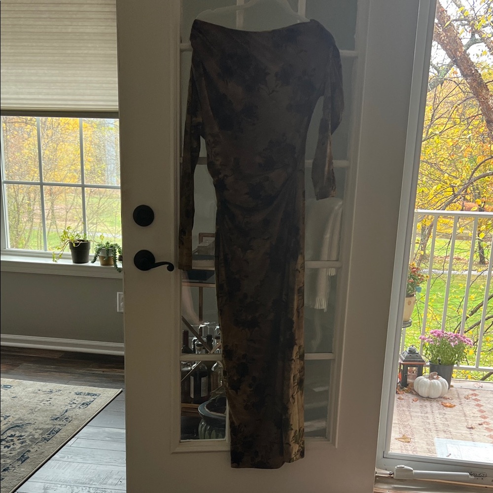 Zara Long Sleeve Dress in Earthy Tones off the shoulder